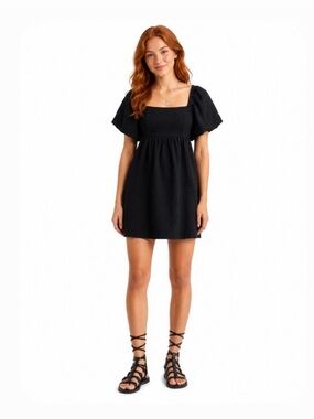 BP. - NWOT - Black Square-Neck Mini Dress with Puff Sleeves - Size S